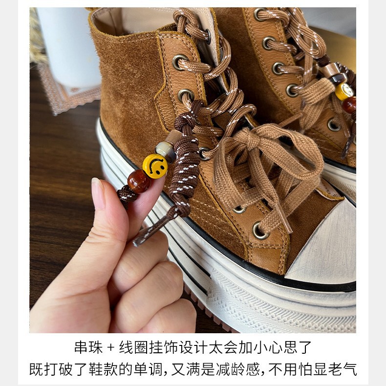头层牛皮高帮小白鞋女2025秋季新款百搭休闲增高板鞋厚底运动鞋子|undefined
