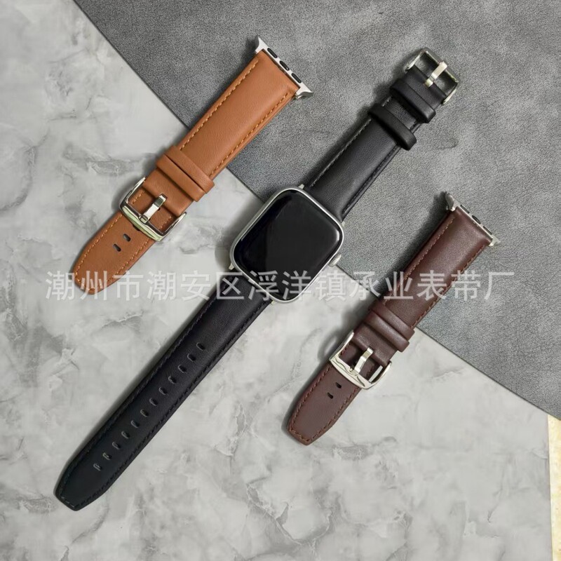Suitable for Apple Watch Square Tail First Layer Genuine Cowhide Strap Apple Watch8/Se/7/6/5/4/3/21