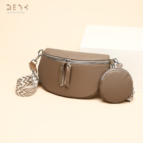 DENK cross-border genuine leather women's bag wholesale  new trendy fashion niche single shoulder crossbody bag first layer cowhide chest bag