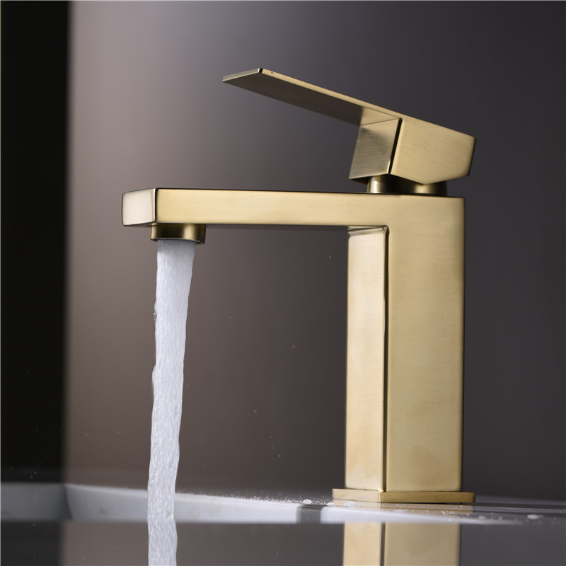 Brushed gold faucet square hot and cold basin bathroom washbasin single hole basin bathroom golden faucet Brushed gold faucet square hot and cold basin bathroom washbasin single hole basin bathroom golden faucet
