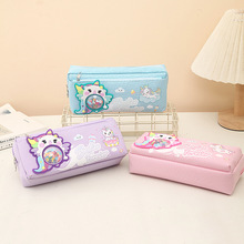 卡通卡巴笔袋双层大容量拉链设计男女中小学生收纳韩版潮流