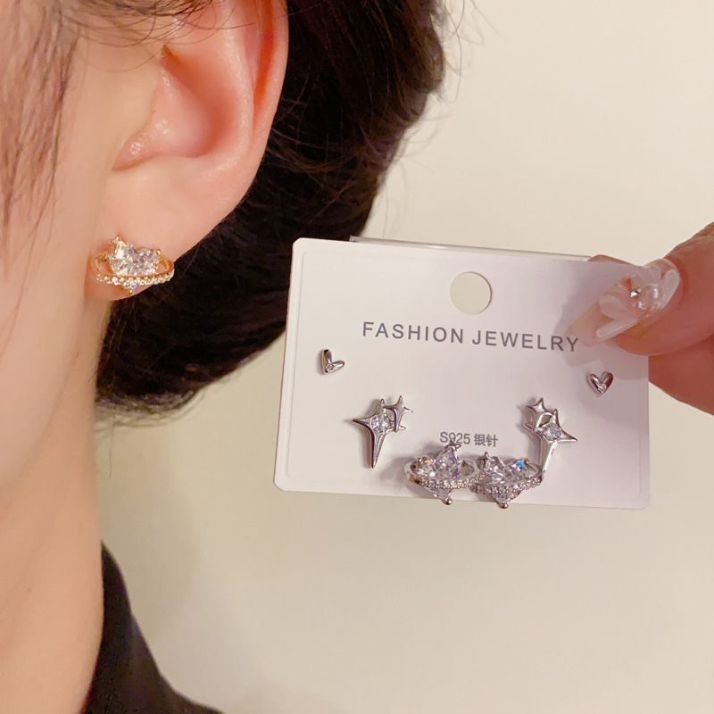 Zircon Inlay Material 1 Set Elegant Modern Style Star Heart Shape Copper Zircon Ear Studs
