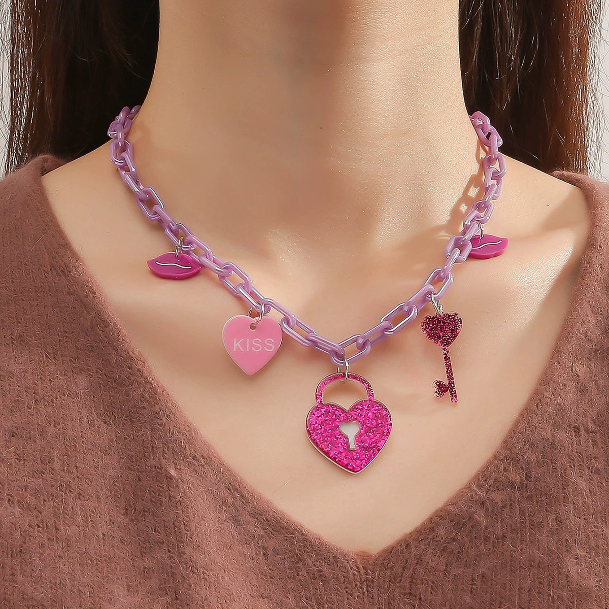 35g Weight Pendant Necklace Classification Simple Style Lips Heart Shape Key Arylic Pendant Necklaces Wholesale