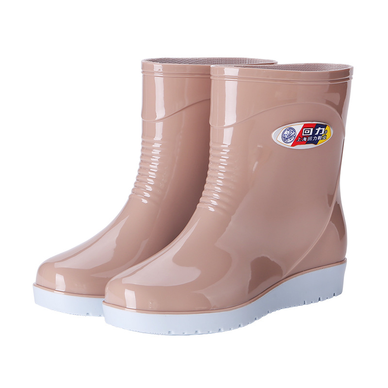 Shanghai HuiLi mujer zapatos de lluvia 583 moda barril corto impermeable zapatos de agua gruesos zapatos de goma antideslizante