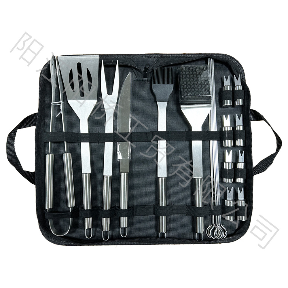 Spot Source Fabricante BBQ Juego de barbacoa de bolsa de tela Oxford Juego de abrazadera de pala de acero inoxidable Juego de asa de tubo redondo para hornear
