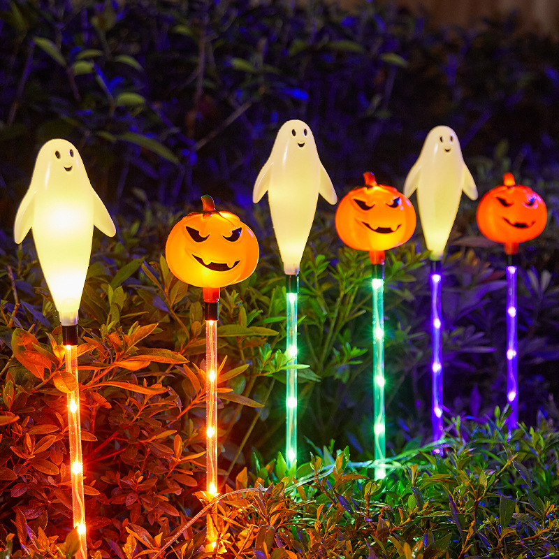 アマゾンのハロウィンled屋外の太陽エネルギーの発光の竿の地面は明かりの鬼節の庭の芝生のカボチャの明かりを挿します|undefined
