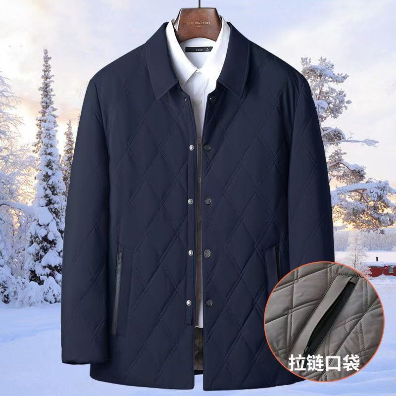 Winter Cotton Jacket New Business Casual Style for Middle-Aged and Elderly, Warm and Lightweight Turn-Down Collar Jacket for Middle-Aged and Elderly Dads