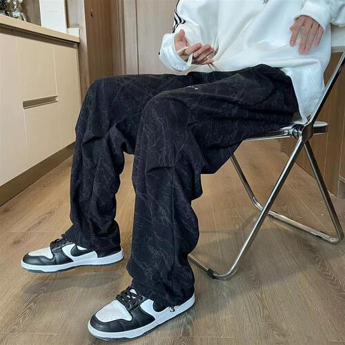 Factory Direct Sale Recommended Autumn/Winter Trendy Crease Design Casual Pants with Gravity Feel High Street Thickened Starry Sky Pants