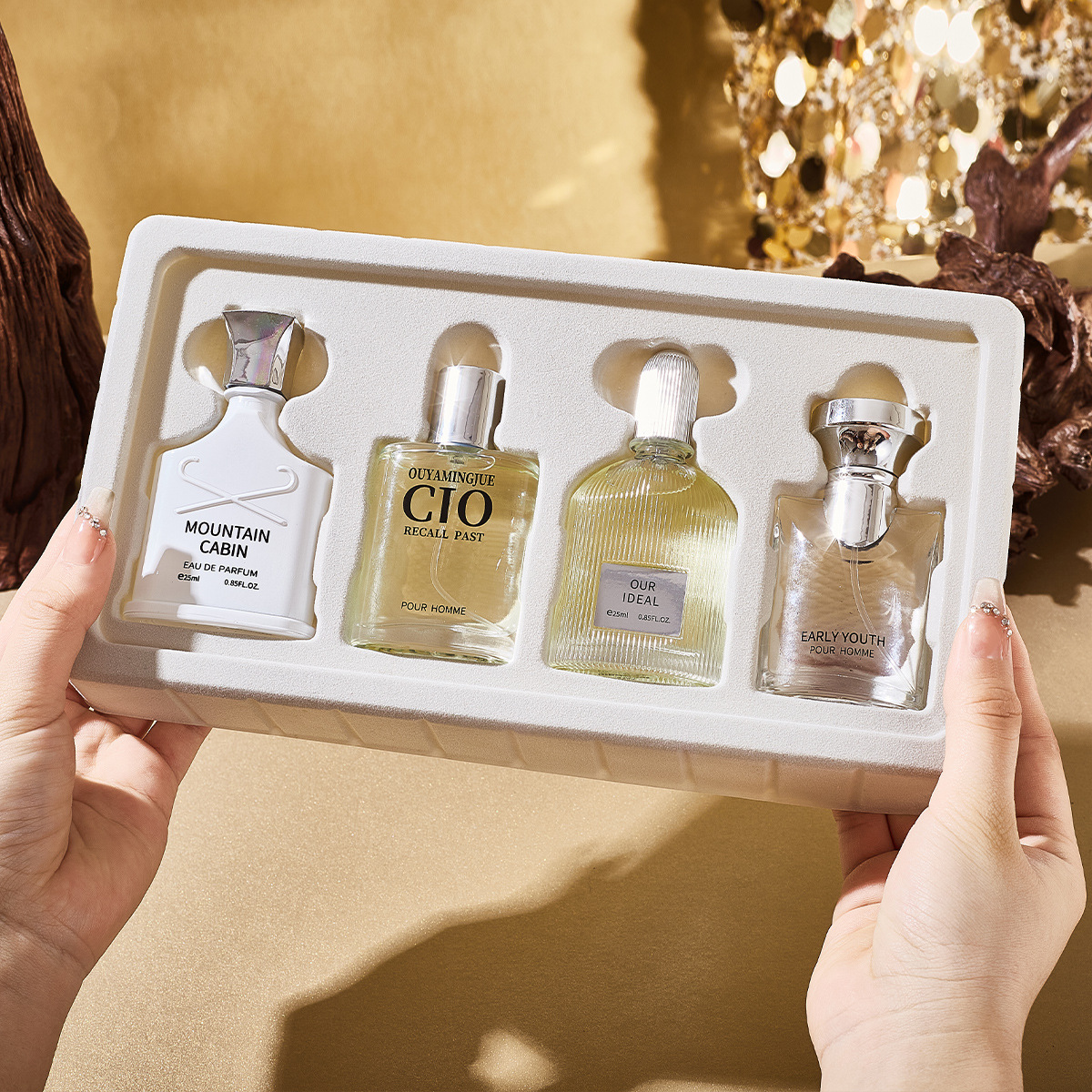 Eurasia Famous Jazz Men 's Perfume Set Caja de regalo encanto plateado primavera fresca y elegante perfume de cuatro piezas al por mayor