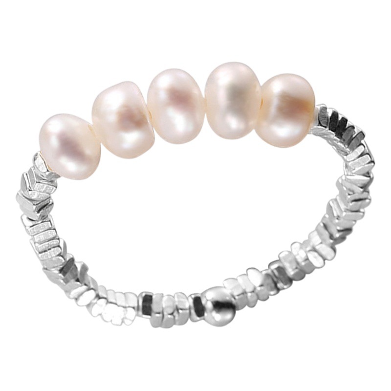 Sterling silver broken silver natural pearl ring female niche design ins high sense s925 index finger ring retro ring