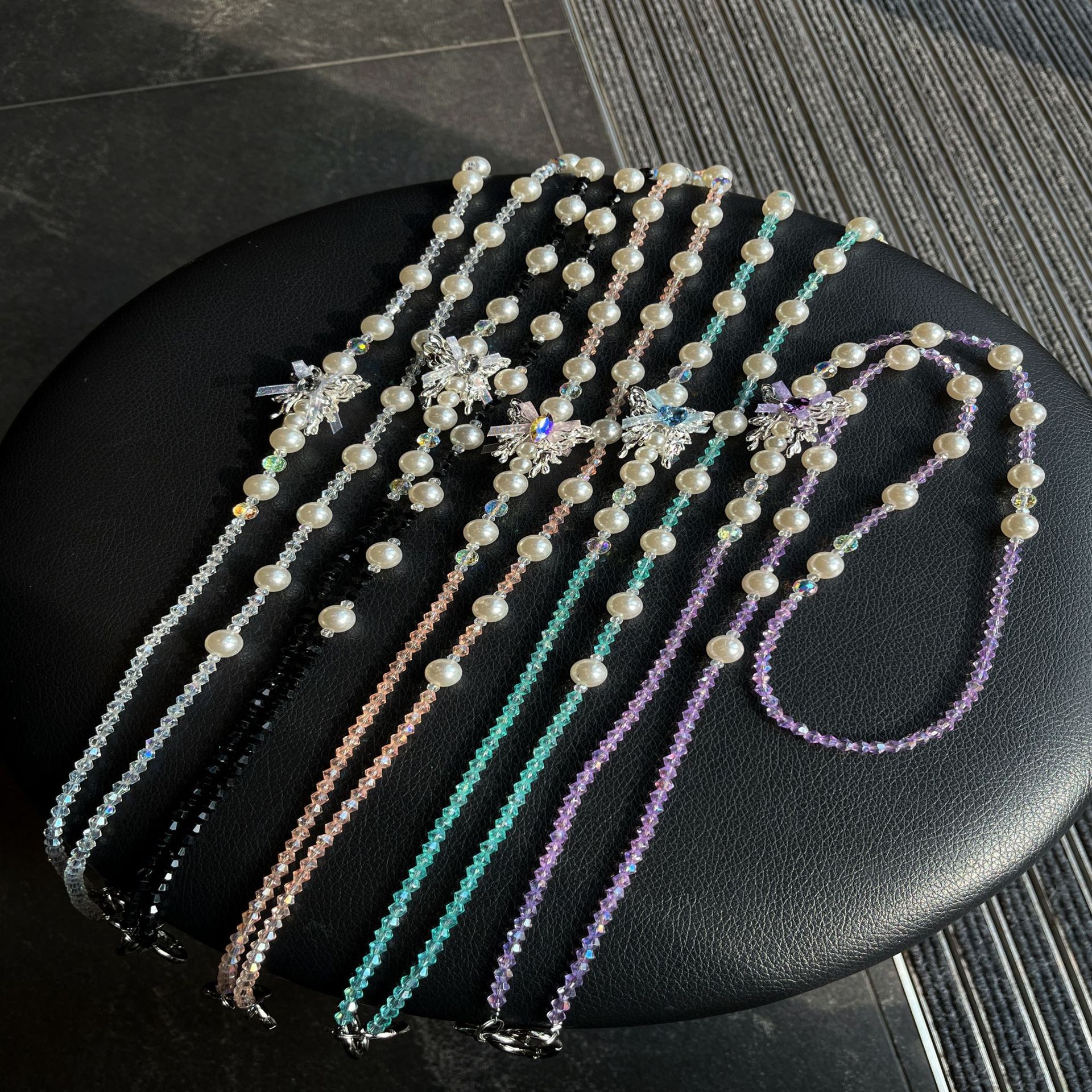 Cadena de teléfono móvil de mensajero cuerda de cadena larga de verano nuevo colgante de cuentas de perlas de cristal hecho a mano amor diamantes de imitación circón