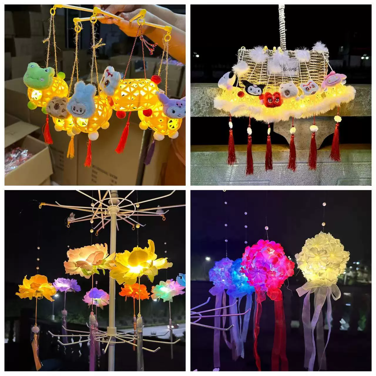中秋节灯笼手提发光兔子花灯批发 竹编小灯笼水母带灯儿童摆摊批