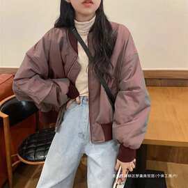 跨境短款棉服女2025年新款秋冬百搭宽松港风棒球服夹克外套学生面