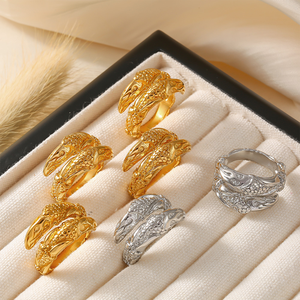 Fashionable Adjustable Open Mouth Ring, Personalized Snake Head Stainless Steel Ring, Women's Non Fading Accessory_voghion.com