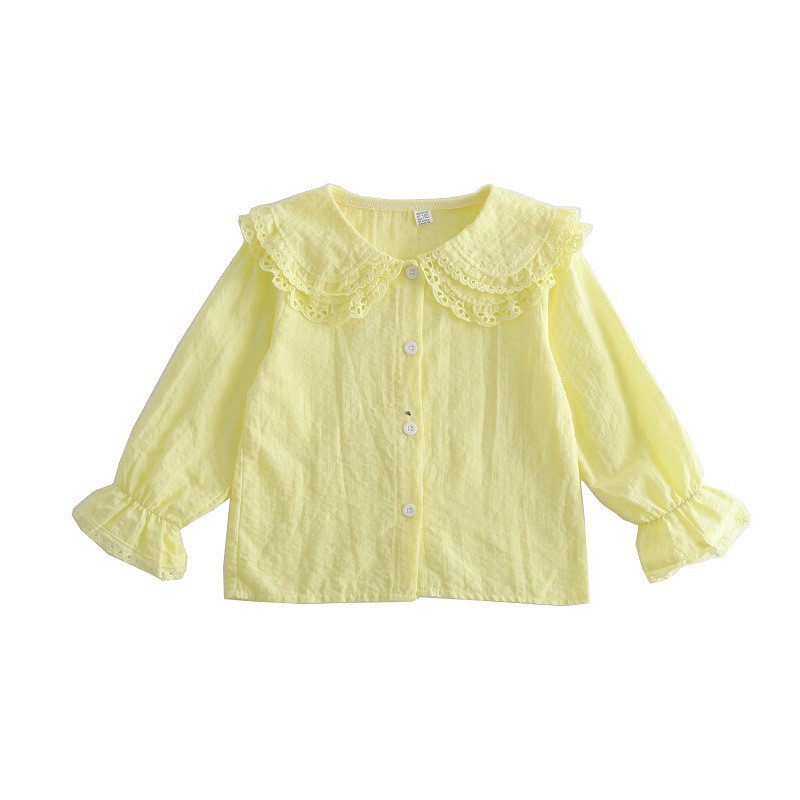 Camisas de niñas primavera y otoño camisas de bebé de niñas camisas cardigan camisas de manga larga coreanas ropa infantil al por mayor un cabello