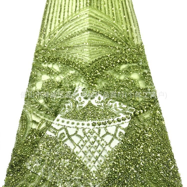 Fabrica directa de fabricación de tejido de bordado de bolsas tridimensionales franceses de alta gama vestido de boda de moda tubo de bordado de perlas tela