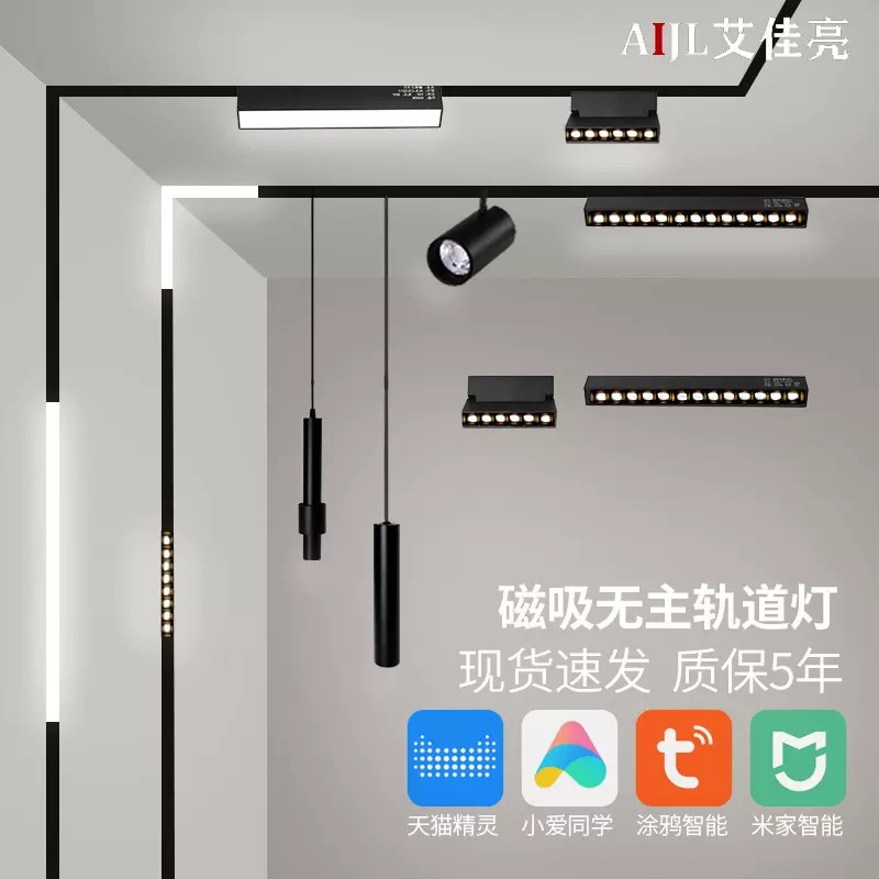 艾佳亮 无主灯zigbee涂鸦智能家居20宽轨道嵌入式48v磁吸轨道灯