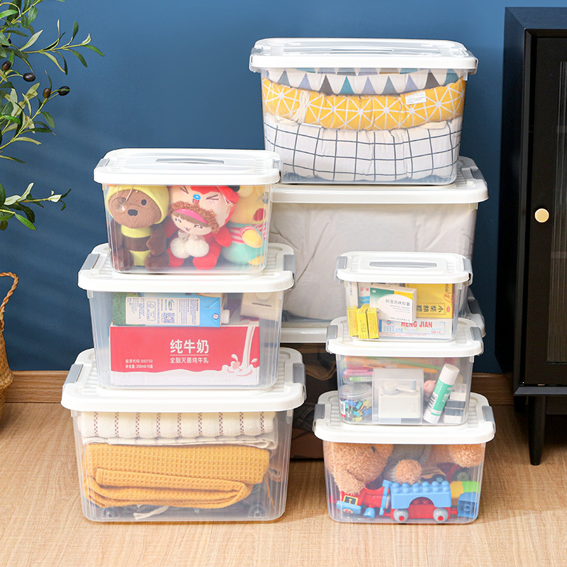 Toy Storage Box Plastic Transparent Storage Box Transparent White Storage Box Household Large Dormitory Sundries Snack Storage Box