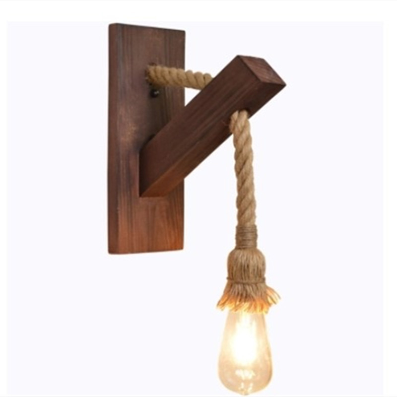 Cross-border foreign trade American country creative wood art hemp rope single wall lamp Living Room restaurant bar industrial wind wall lamp