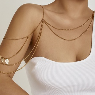 European and American Cross-border Multi-layer Tassel Metal Chain Holiday Style Shoulder Neck Chain Simple Personality Leaf Ethnic Style Body Chain