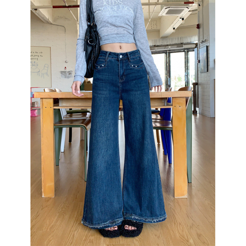 不贴腿修身微喇叭牛仔裤女春秋2025垂坠感直筒显瘦拖地裤休闲裤|undefined