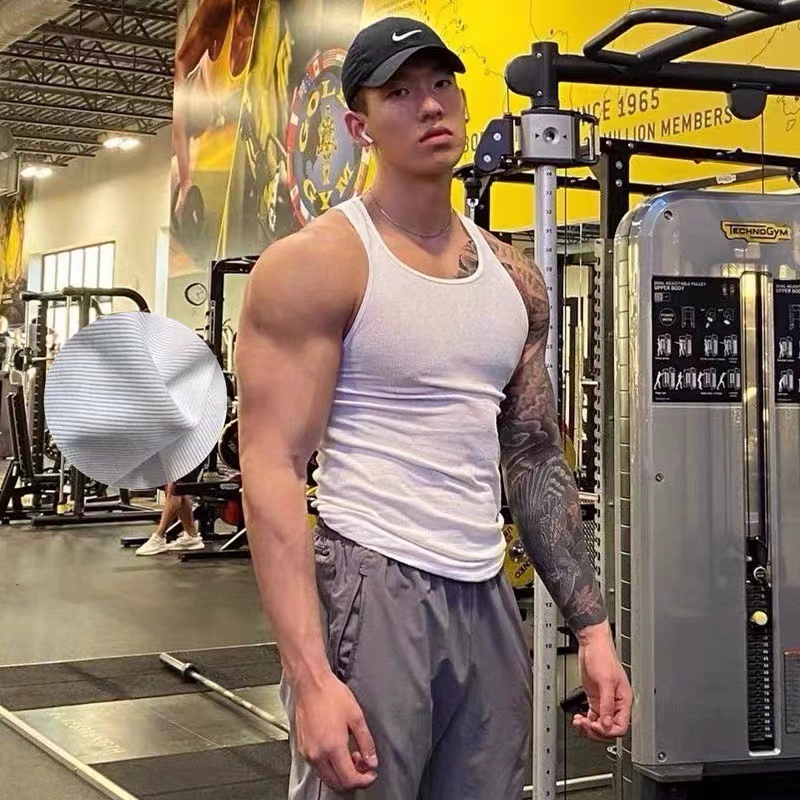 Белый жилет из чистого хлопка с толстой нитью, мужской однотонный, облегающий пот, эластичный летний