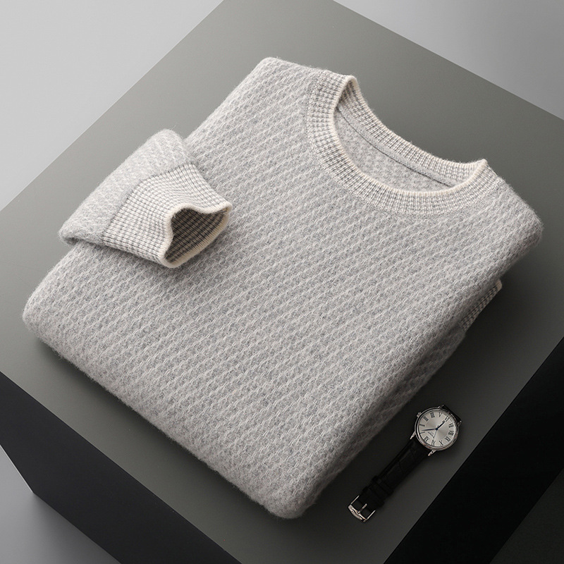 [Early Autumn New Arrival] 100% Men's Merino Wool Round Neck Solid Color Simple Casual Long Sleeve Wool Sweater