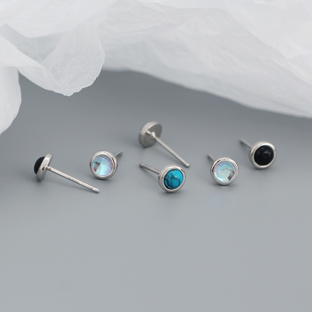Simple Style Geometric Sterling Silver Ear Studs Plating Turquoise 925 Silver Earrings