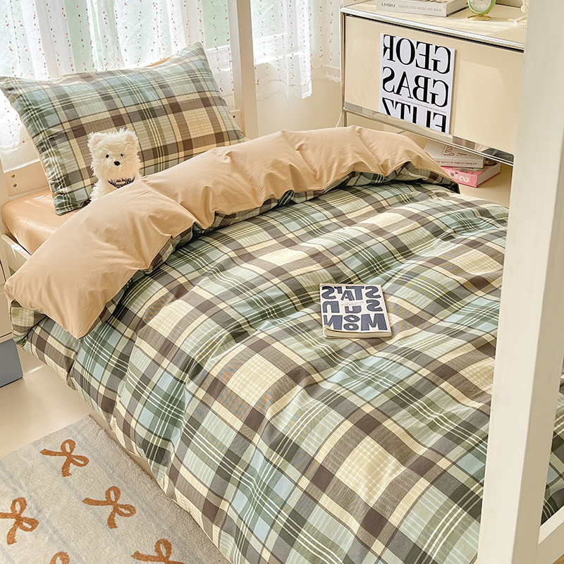 Verano simple algodón dormitorio universitario cama de tres piezas sábanas de algodón puro funda de edredón sábana ropa de cama de seis piezas