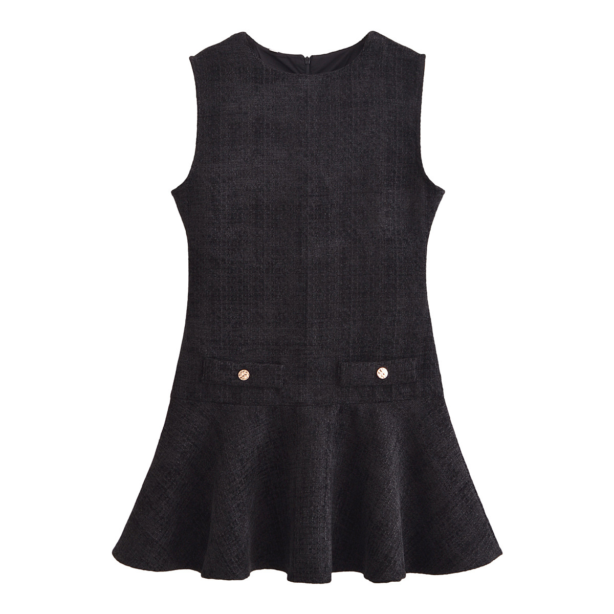 autumn solid color short dress with a round collar sleevless