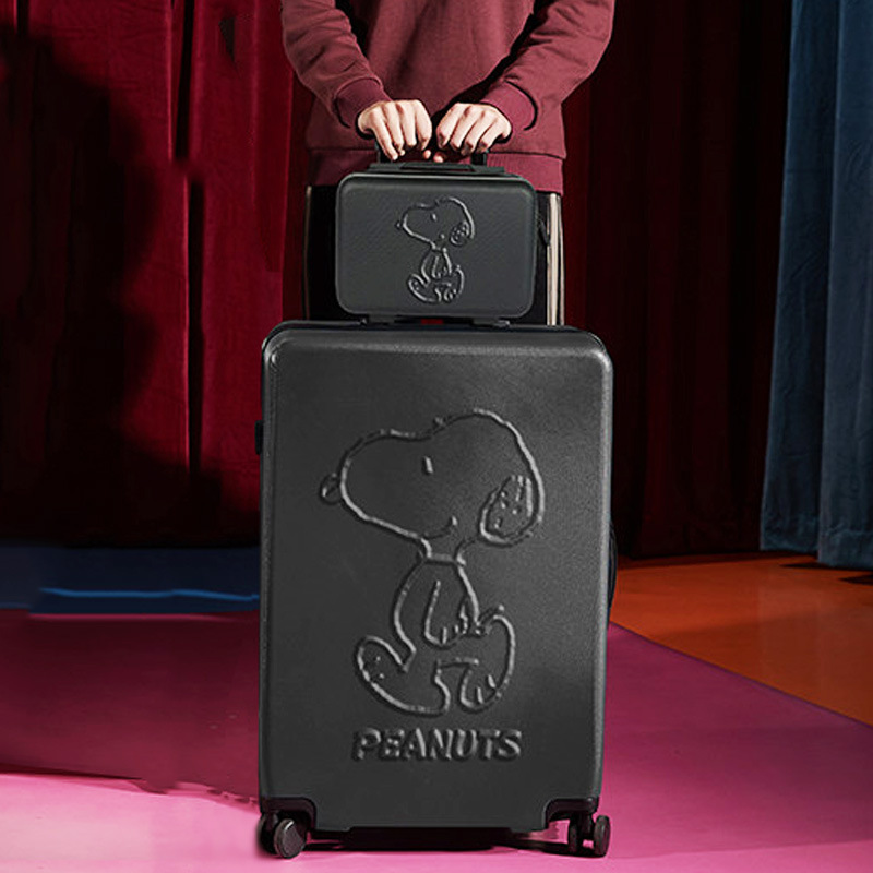 Snoopy equipaje femenino fresco trolley caso de contraseña de viaje estudiante masculino caso de cuero de dibujos animados caso de entrega de una sola pieza