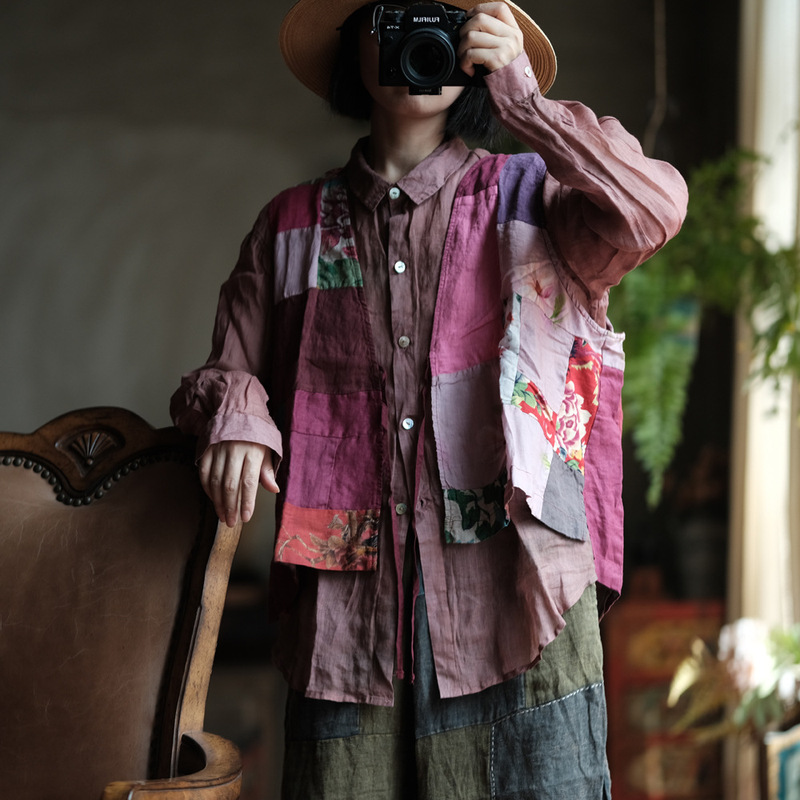 Luogu Mud Light Custom Cotton and Linen Literary Patchwork Loose Lace Vest Chinese Style Retro Vest 1664 Color Patchwork