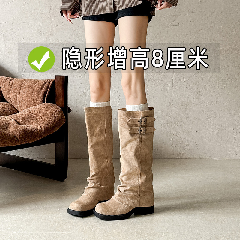Women's Height-Increasing Long Boots 2026 New Autumn/Winter Suede Retro Chunky Heel Over-the-Knee Square-Toe Trousers Boots Women's Height-Increasing Long Boots 2026 New Autumn/Winter Suede Retro Chunky Heel Over-the-Knee Square-Toe Trousers Boots