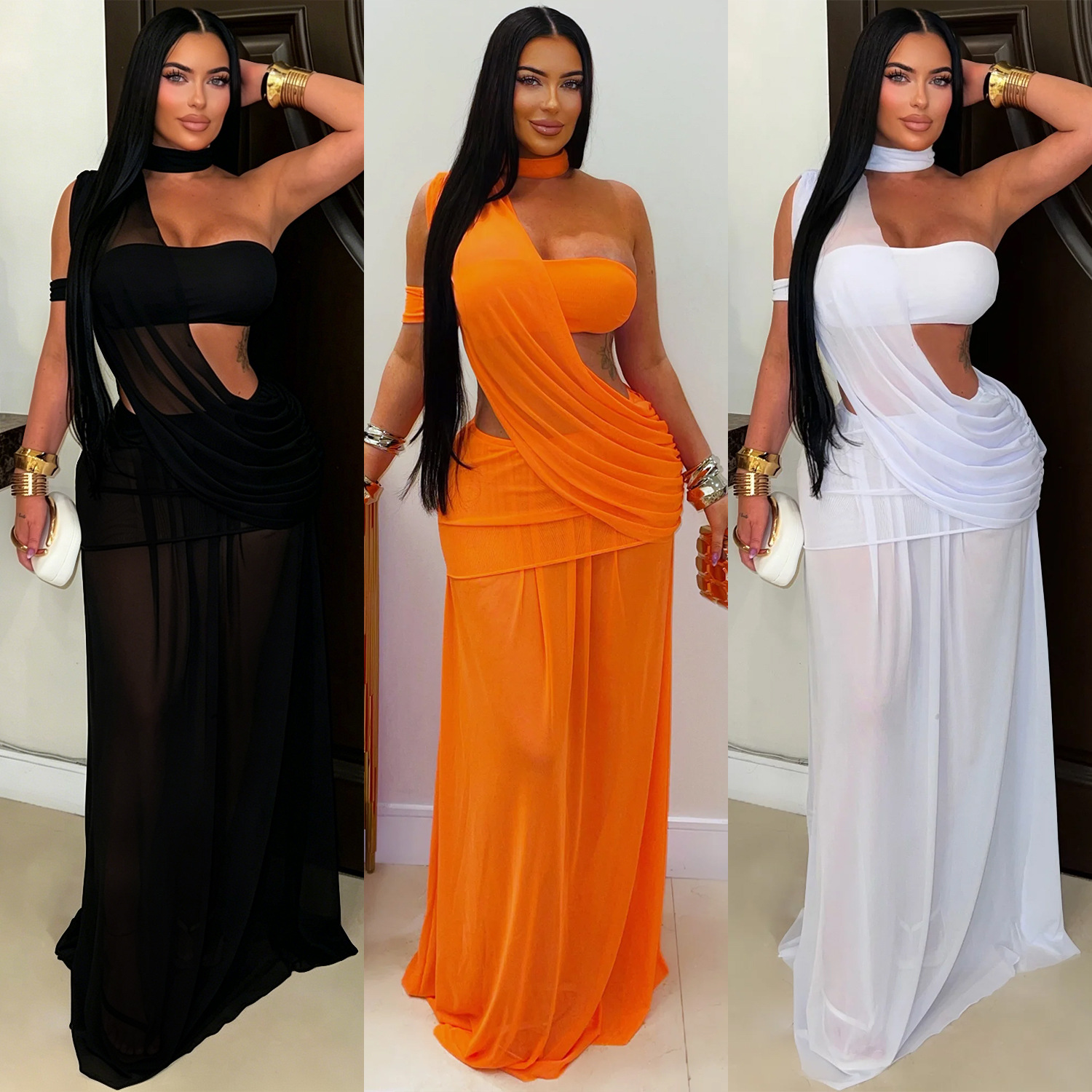 C7726 Aliexpress transfronterizo Amazon Europa y América de moda de mujer sexy malla transparente vestido de cadera delgada