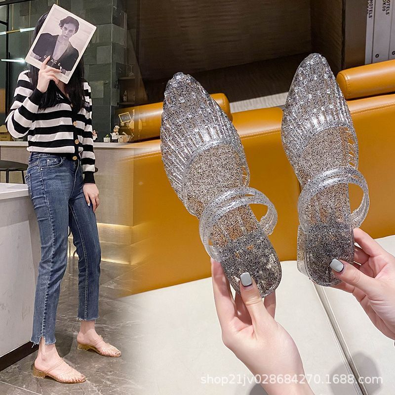 Korean Jelly Shoes, Shallow Mouth Shoes, Outdoor Casual Slip-Ons, Hollow Pointed Toe Flat Sandals Korean Jelly Shoes, Shallow Mouth Shoes, Outdoor Casual Slip-Ons, Hollow Pointed Toe Flat Sandals