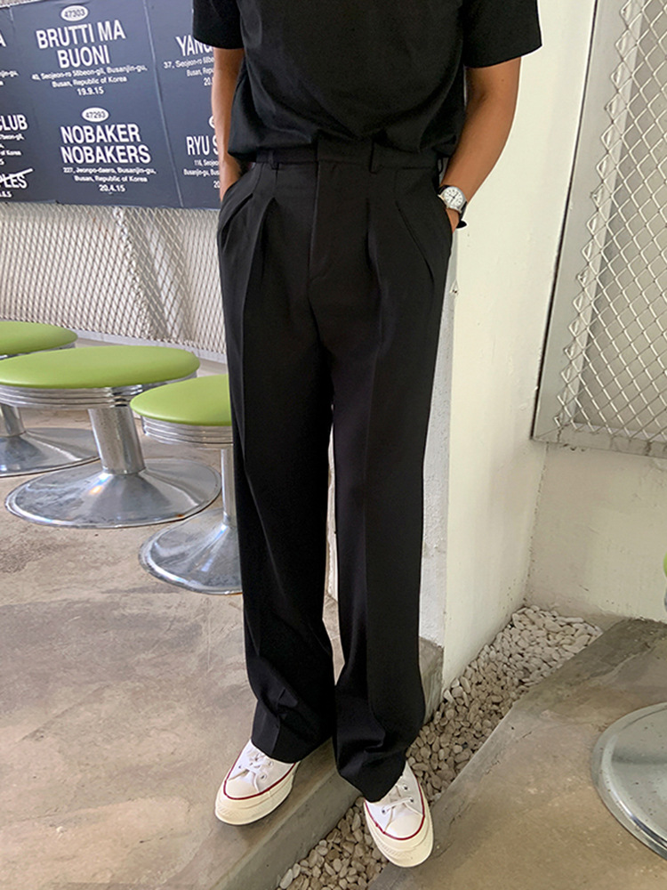 Drapeado pantalones de traje de trapeador recto Otoño de los Hombres estilo coreano de moda de gama alta pantalones casuales sueltos de pierna ancha todo partido moda
