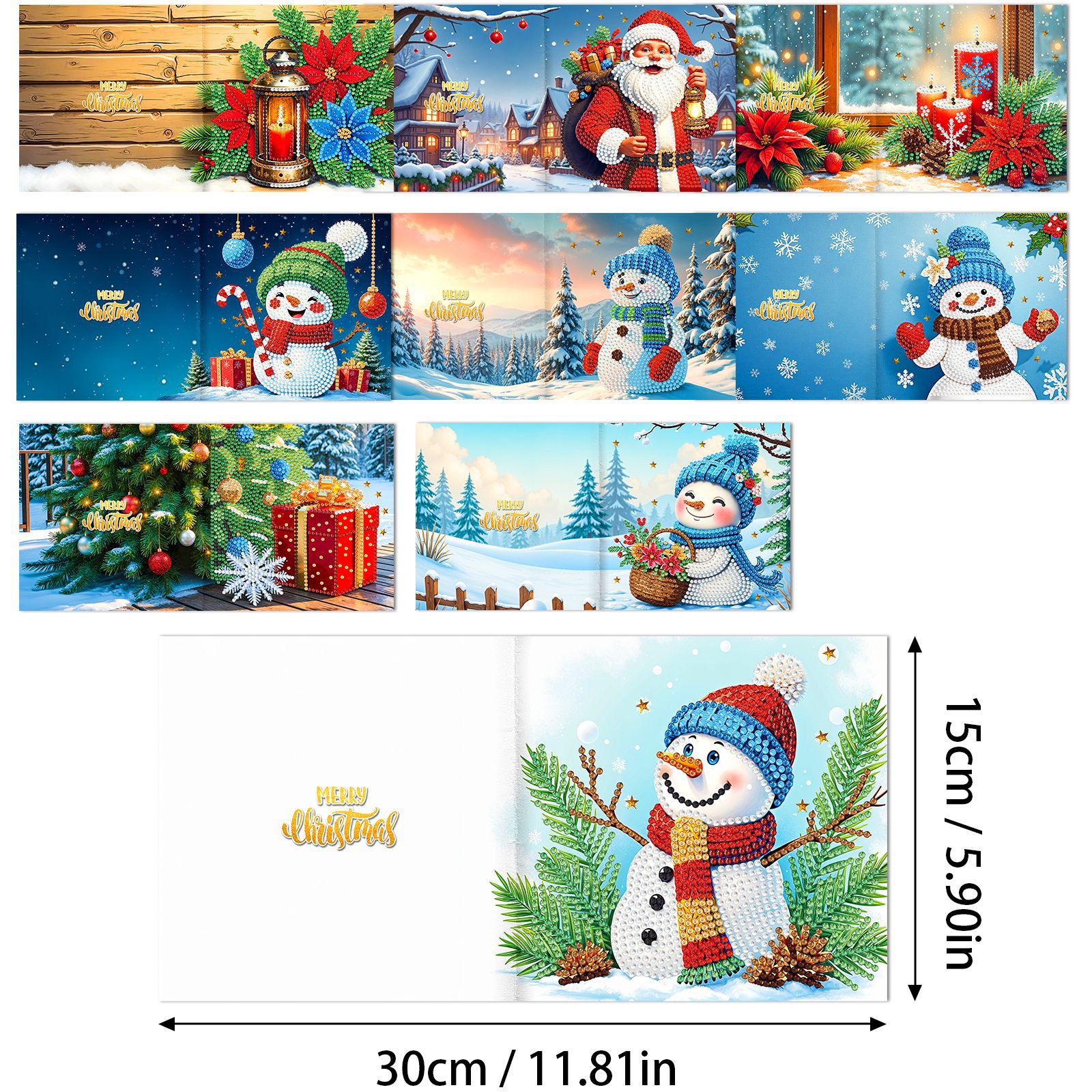 Explosiones transfronterizas de Navidad multiserie de tarjetas de felicitación puntuales hechas a mano 9 conjuntos de sobre de diamante 6 conjuntos de dibujos animados
