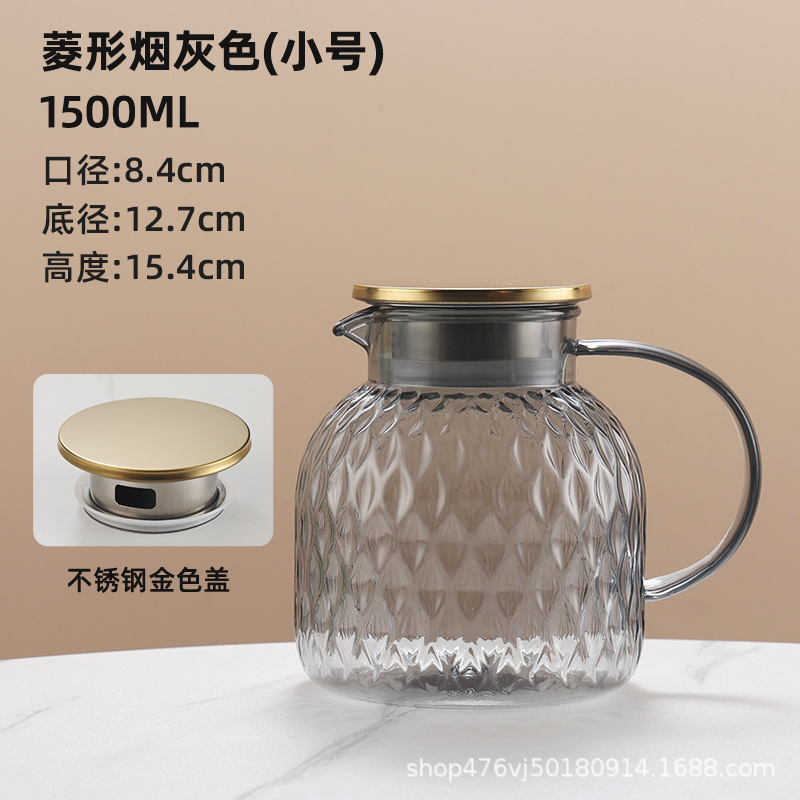 1500ML 회색 짧은 마름모 주전자 - 201 금 뚜껑