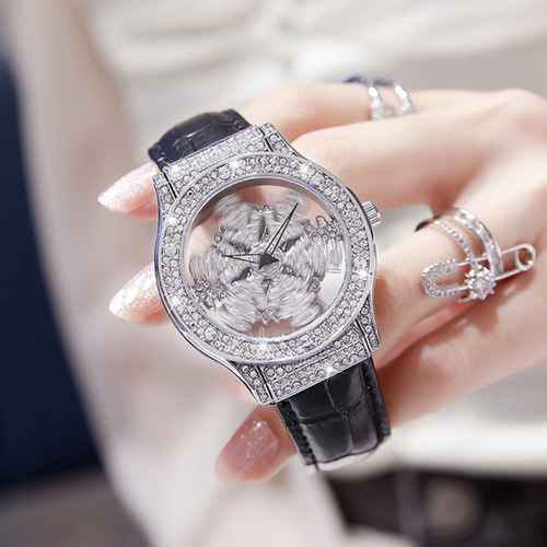 Women's Diamond-Encrusted Quartz Watch, Unique Luxury Lady's Watch with Hollow Starry Sky Design