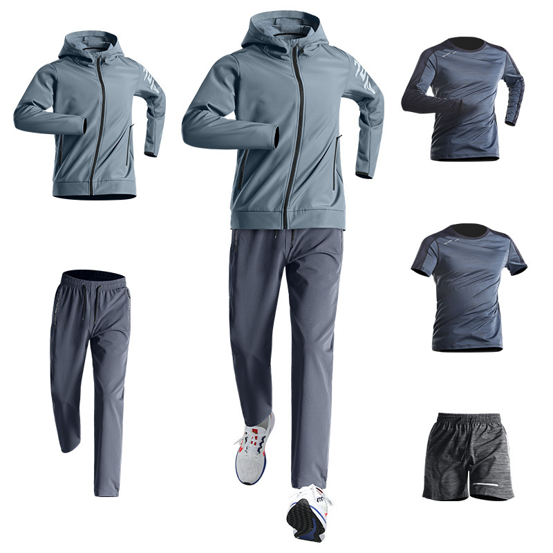 Set de ropa deportiva para hombres, ropa seca para correr, ropa de bicicleta para correr por la mañana, abrigo de primavera, ejercicio al aire libre, ocio de cinco piezas