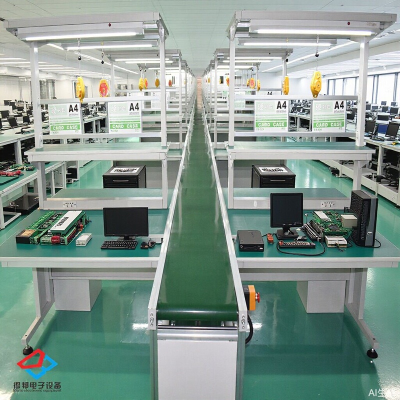 Automated Belt Conveyor Line with Workbench Assembly Line, Electronic Product Assembly Line, Assembly, Maintenance and Testing Station