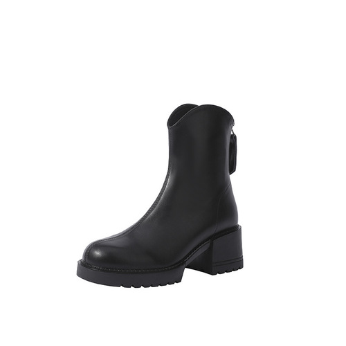 Thick-heeled Martin boots for women 2024 autumn and winter new style round toe v-mouth western cowboy boots high-heeled short boots spring and autumn single boots for women