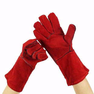 VLEN welding gloves cowhide hanging inside burning welder wear-resistant lengthened thickened high temperature resistant labor protection gloves