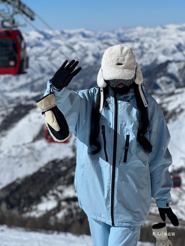 情侣蓝色滑雪服男款冬季加绒厚极地零下40度防寒服雪地滑雪裤套装|undefined