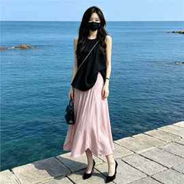 深圳南油温柔慵懒风无袖上衣半身裙两件套女2026夏季修身显瘦减龄