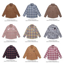 2025春秋新款美式嘻哈格子字母长袖衬衫潮流男女宽松情侣休闲衬衣