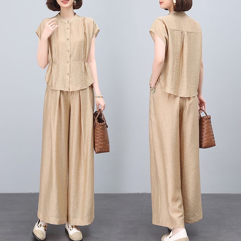 欧美跨境外贸休闲运动服套装夏季跑步服洋气减龄妈妈装宽松两件套