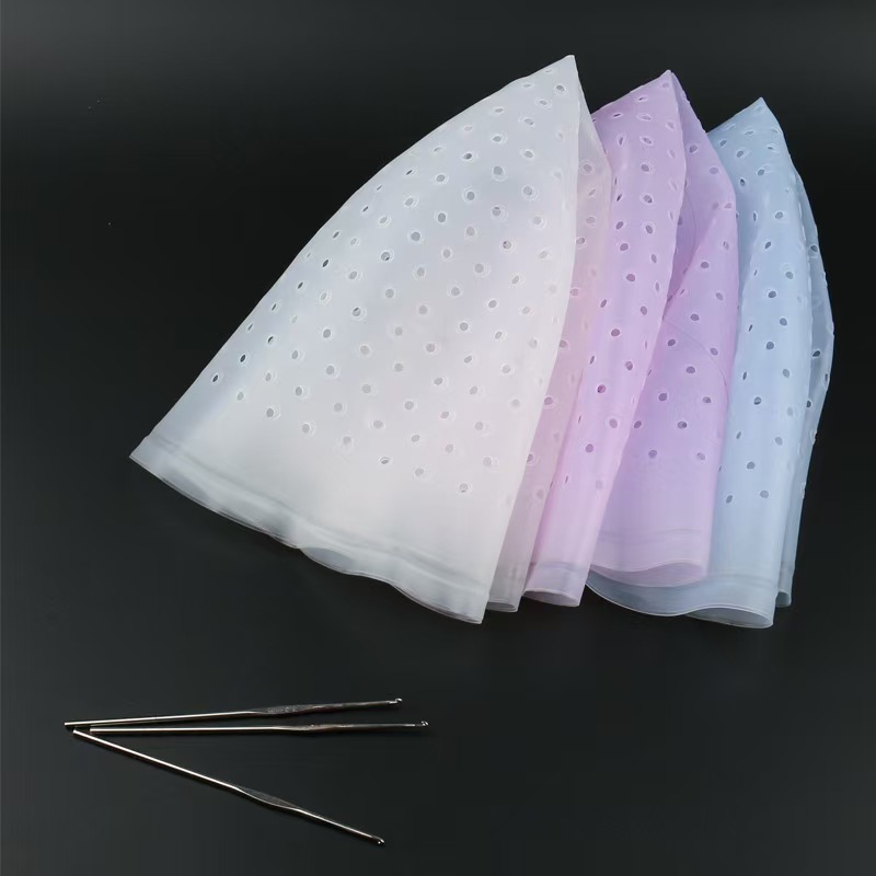 Venta al por mayor de fábrica de agujeros redondos para la peluquería, gorras de silicona para teñir, gorras para el cabello, sin perforaciones, perforaciones, perforaciones, herramientas de peluquería con aceite para hornear