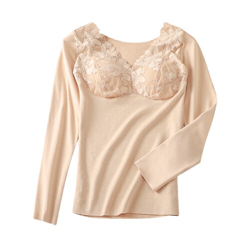 2390 new style German velvet double-sided brushed thermal underwear for women Snowflake Goddess lace thermal long-sleeved clothing latex breast pads