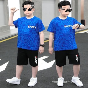 Fat Big Boy Short-Sleeved Summer Quick-Drying Sports Suit Summer Plus Size Fat Children's Clothing Boy Plus Fat Plus Summer Clothing